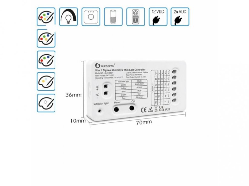 Gledopto Univerzálny Ovládač 5 v 1 pre LED pásik Pro Mini verzia (Zigbee 3.0)